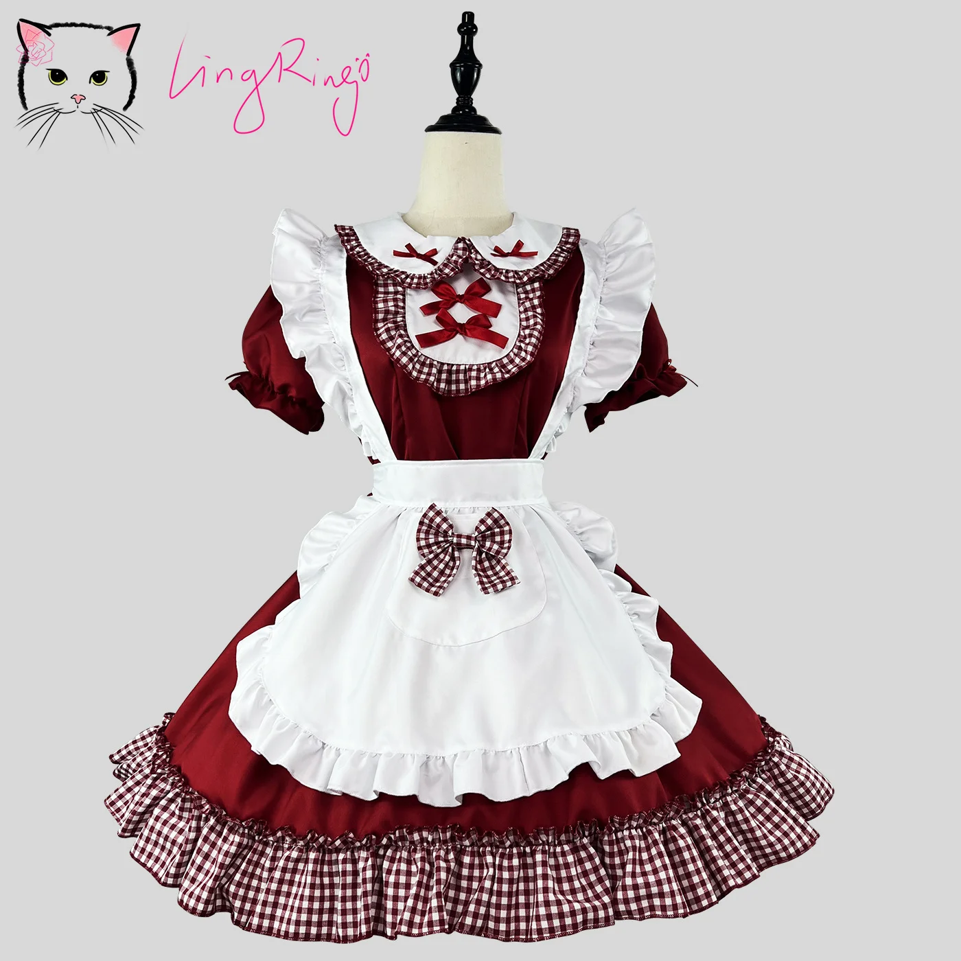 Vestido de sirvienta Lolita para mujer, falda dulce navideña, Cosplay de talla grande, negro y rojo, suave, clásico para chica