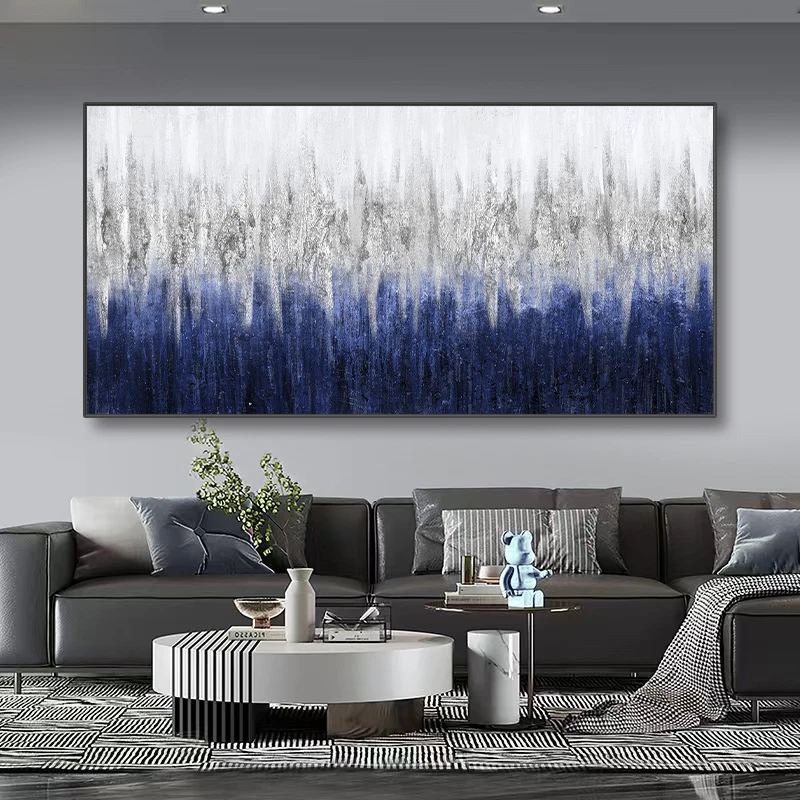 

100% Handmade Abstract Blue Grey Texture Oil Painting On Canvas Modern Landscape Wall Art For Livingroom Decoration Oil Painting