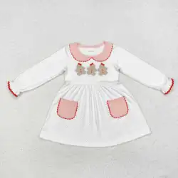 NEW RTS Infant Girls Christmas Dress Wholesale Boutique Embroidery Pattern Hot Selling Long Sleeve Winter Children Girls dress