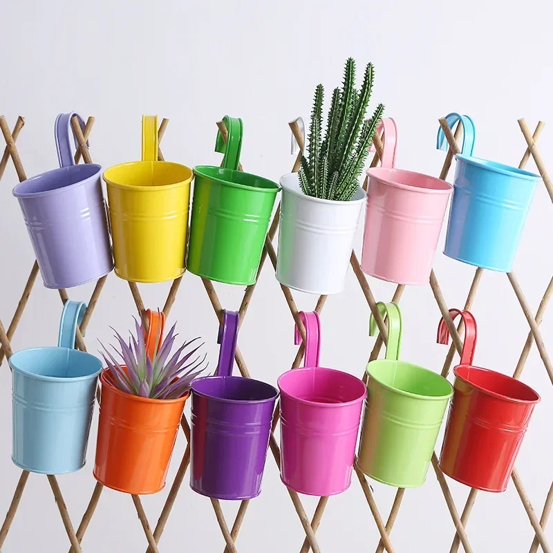 Colorful Iron Hanging Flower Pots Removable Hook Outdoor Hanging Flower Plant Racks Succulent Plant Basket Home Garden Decor