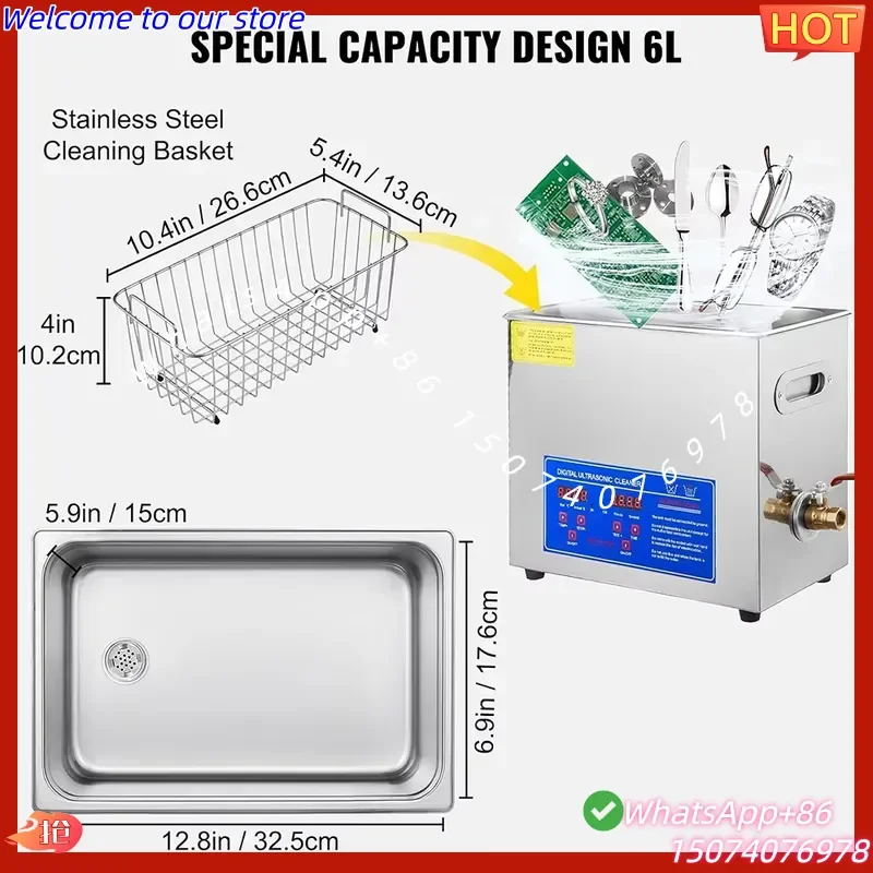 2026New Household 40kHz Digital Smart Ultrasonic Cleaner High-Efficiency Multi-function Portable 6L Capacity Customized Car