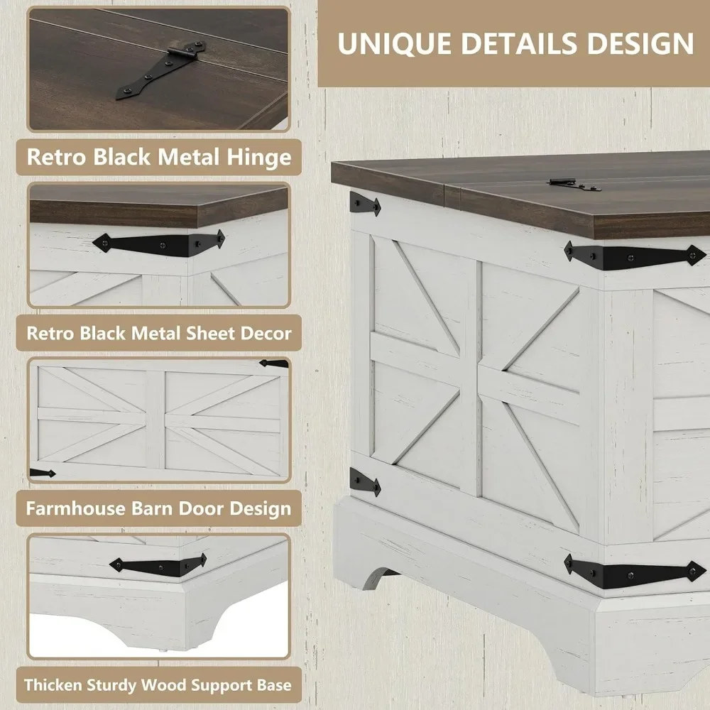 Table centrale carrée en bois avec grand compartiment de rangement GNE, table moderne blanche pour cocktail rustique avec plateau élévateur articulé