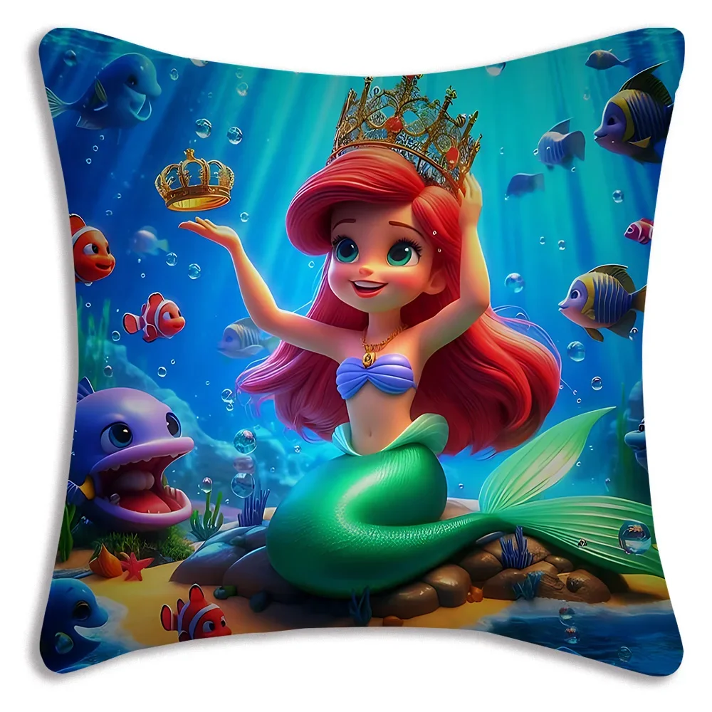 

Pillow Covers Cartoon Mermaid Princess Disneys ArielSofa Decorative Home Double-sided Printing Short Plush Cute Cushion Cover