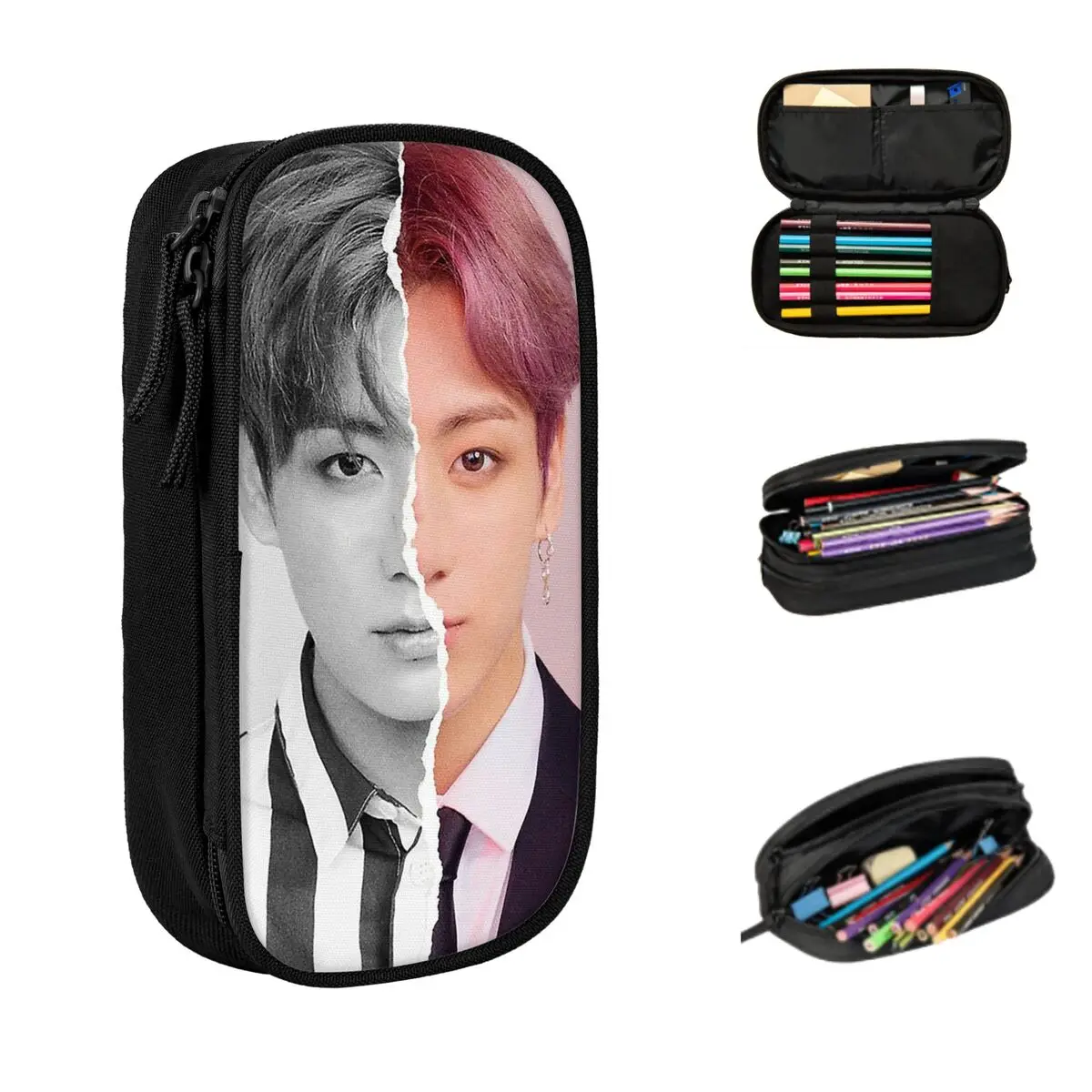 Jungkook Pencil Cases Large Storage Pen Bags Pen Box Pencil Pouch For Boys Girls Students Stationery School Office