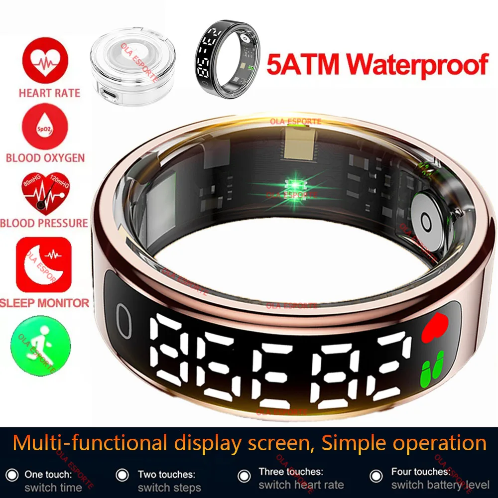 2026 Smart Ring with Display Screen and Touch, Wireless Charging Case,Health Manager, 5ATM Waterproof For Men Women R12 R13 Ring