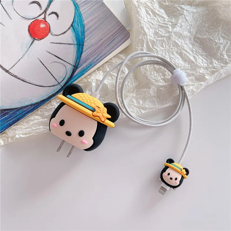 漫画ディズニーケーブルiphone 11 12 13 ipad 18ワット20ワットデータラインシリコーン急速充電器ケーブル保護オーガナイザー