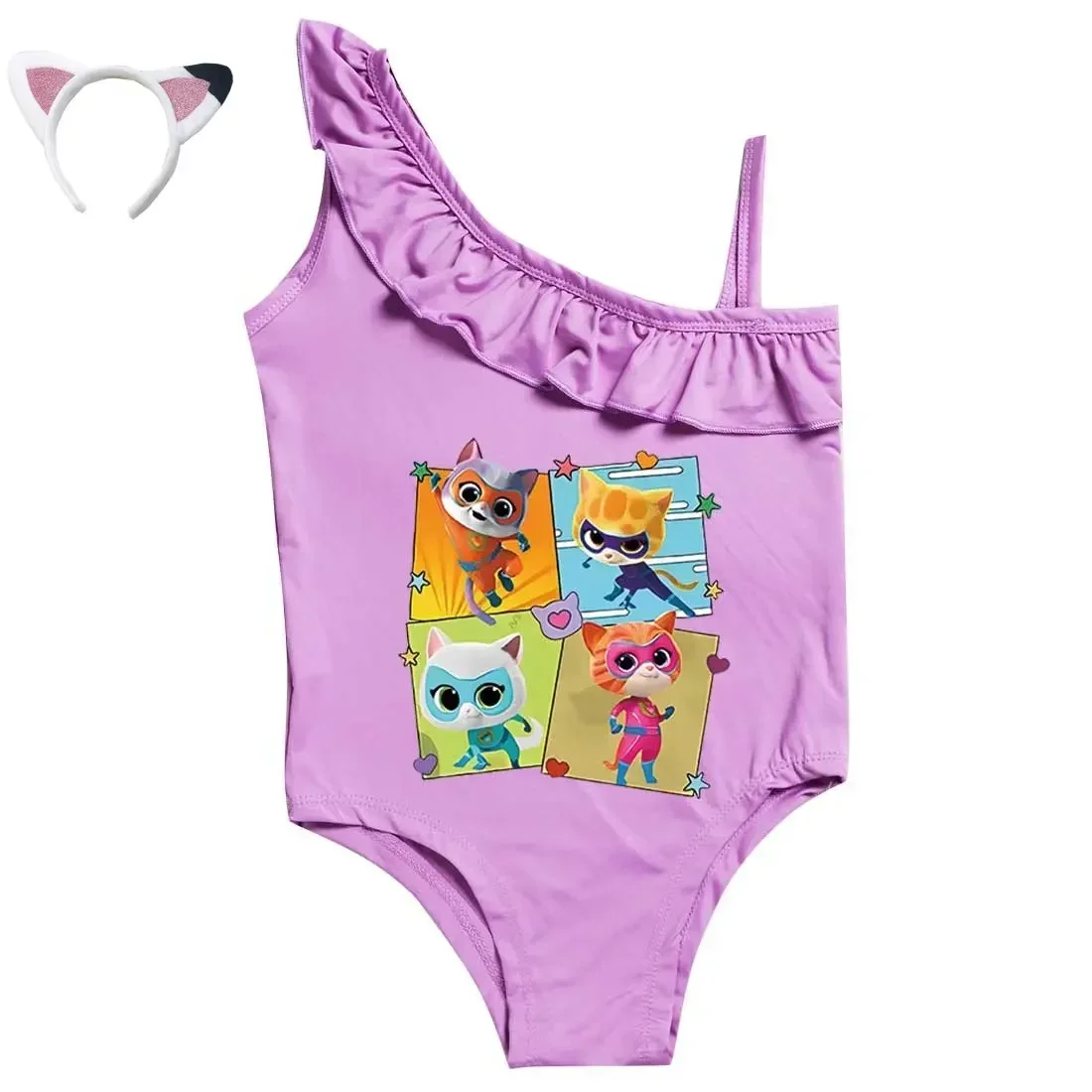 2024 Summer Cute Superkitties Swimwear Baby Girls Slim Swimsuit Kids Lovely One Piece Bathing Suit Children's BIKINI Beachwear