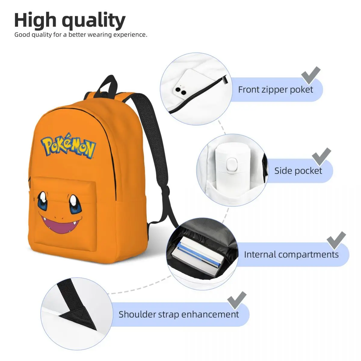 Mochila Impermeável Leve Pokémon para Meninos e Meninas, Bolsa Estudantil de Grande Capacidade, 15.7 ", 17.7"