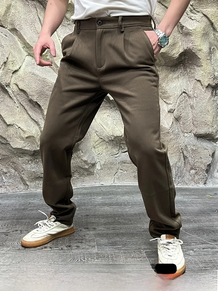 

Thiened вельветовые повседневные брюки для мужчин, прямые брюки чистого цвета, дышащие осенне-зимние новые брюки облегающего кроя