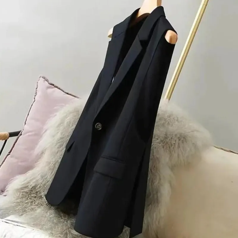 Women Blazer Vest Lapel Business Coat Fashion Vintage Elegant Single Breasted Sleeveless Chic Classic Vest Coat Tops