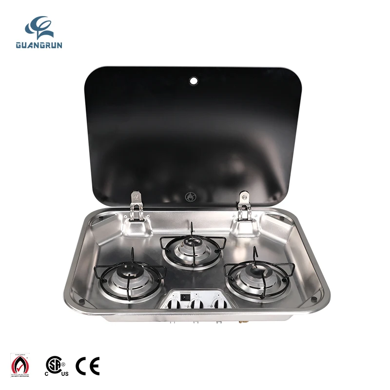 Luxury Built-in SUS 304 Stainless Steel 3 Burner Gas Stove with Electric Pulse Ignition for Car Use