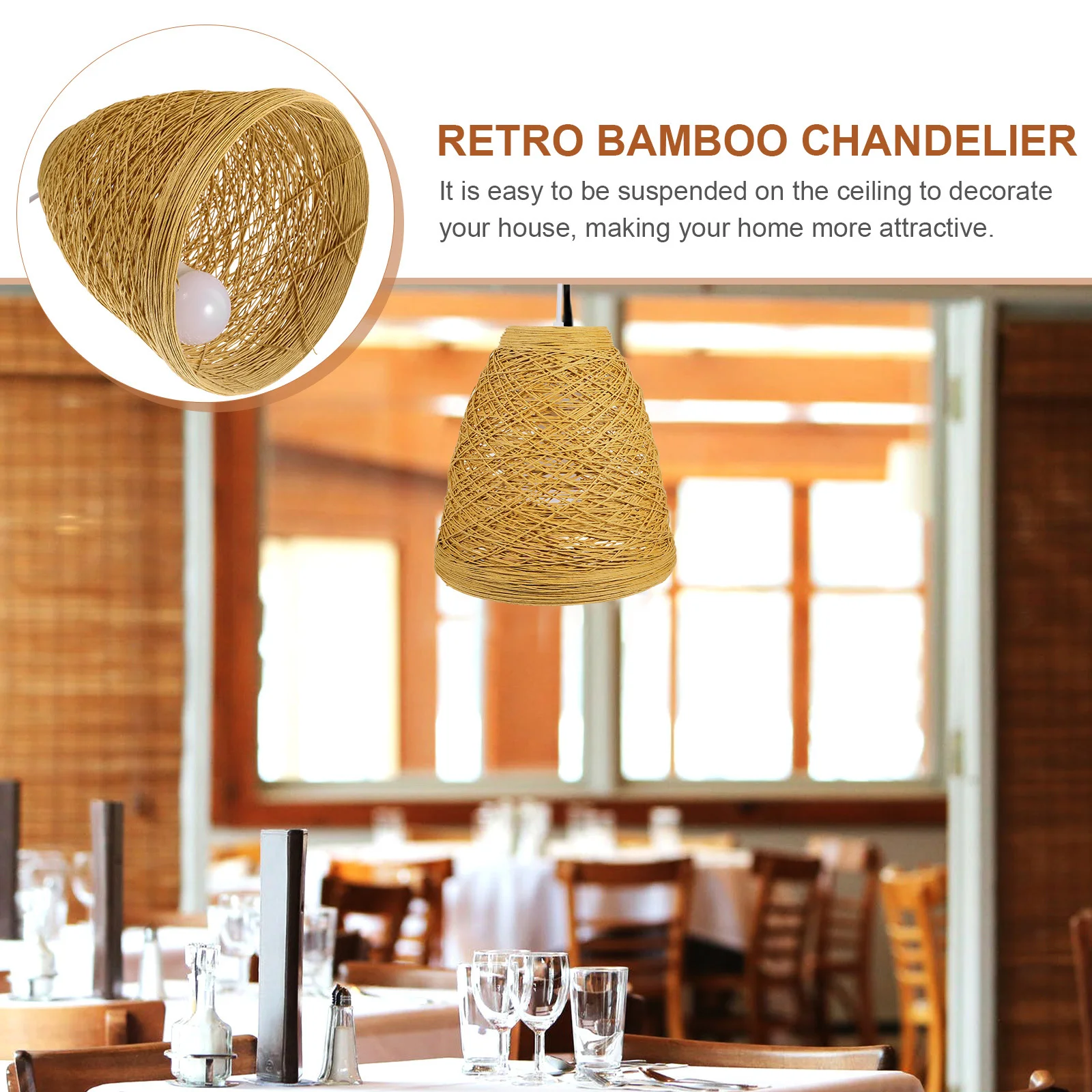 

Handmade Bamboo Chandelier Idyllic Rattan Hanging Light Easy to Install Suitable for Various Indoor Settings Bamboo Chandelier