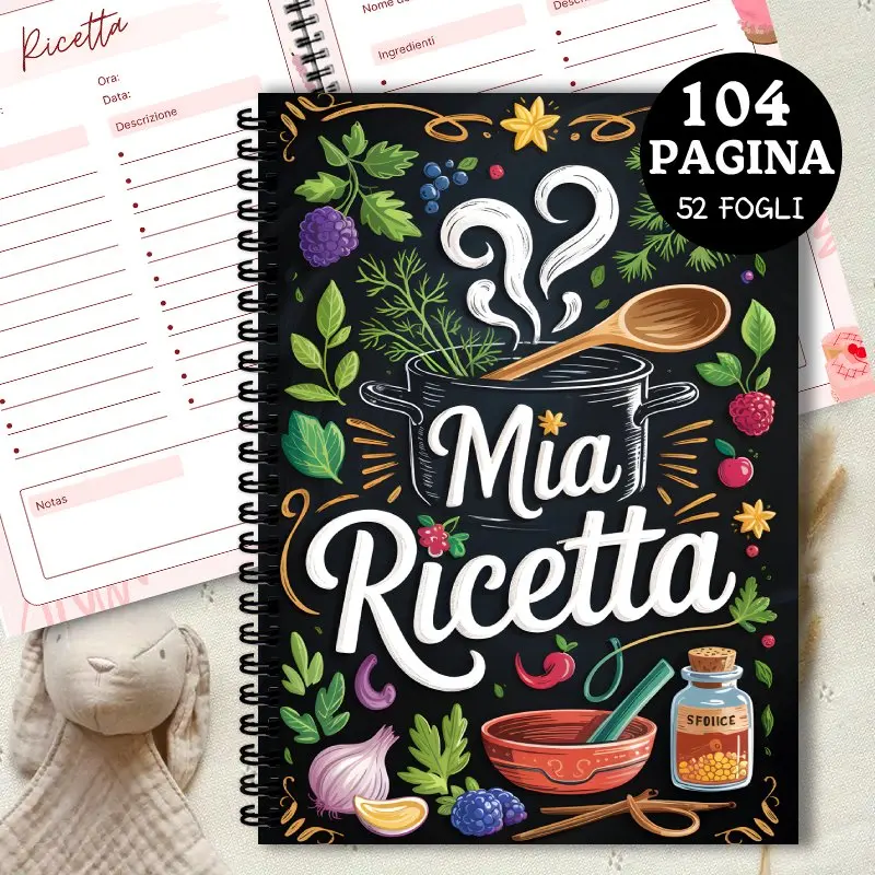 Italienisches Rezeptbuch, 104-seitiges leeres Küchennotizbuch, perfektes Geschenk für Familienköche, handgezeichnete, lebendige Kochthemenillustration