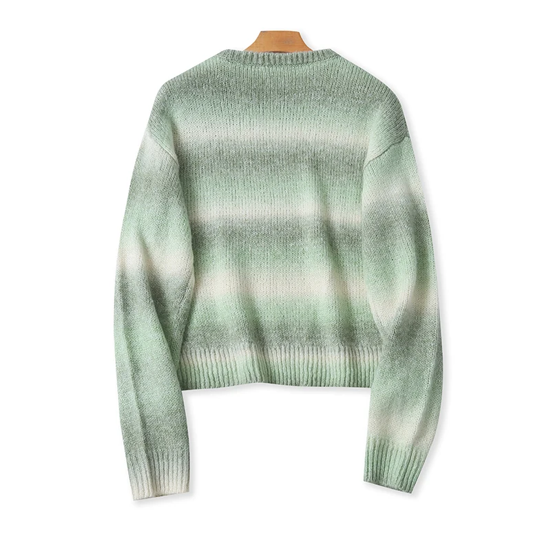 Herbst Winter frauen Wolle Pullover runde Ne Lose Schlank Hohe Taille adient Spleißen Anti-Aging Gestreiften Lange Sve Pullover