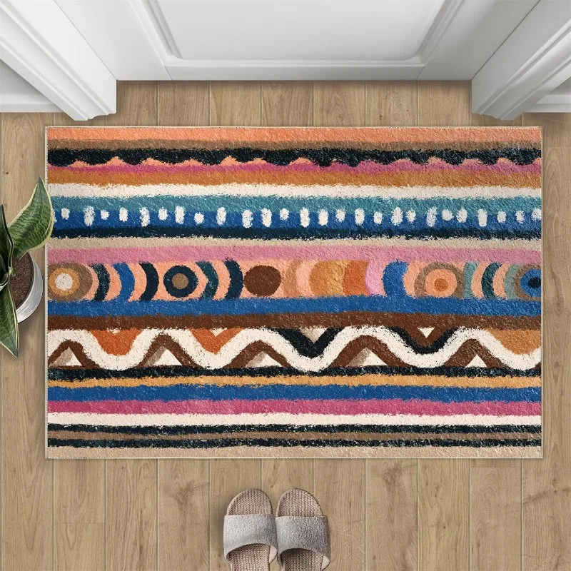 Bohemian Style Door Mat Multicolor Geometric Pattern Welcome Rug Soft Non-Slip Home Decor Carpet Living Room Entrance Doormat