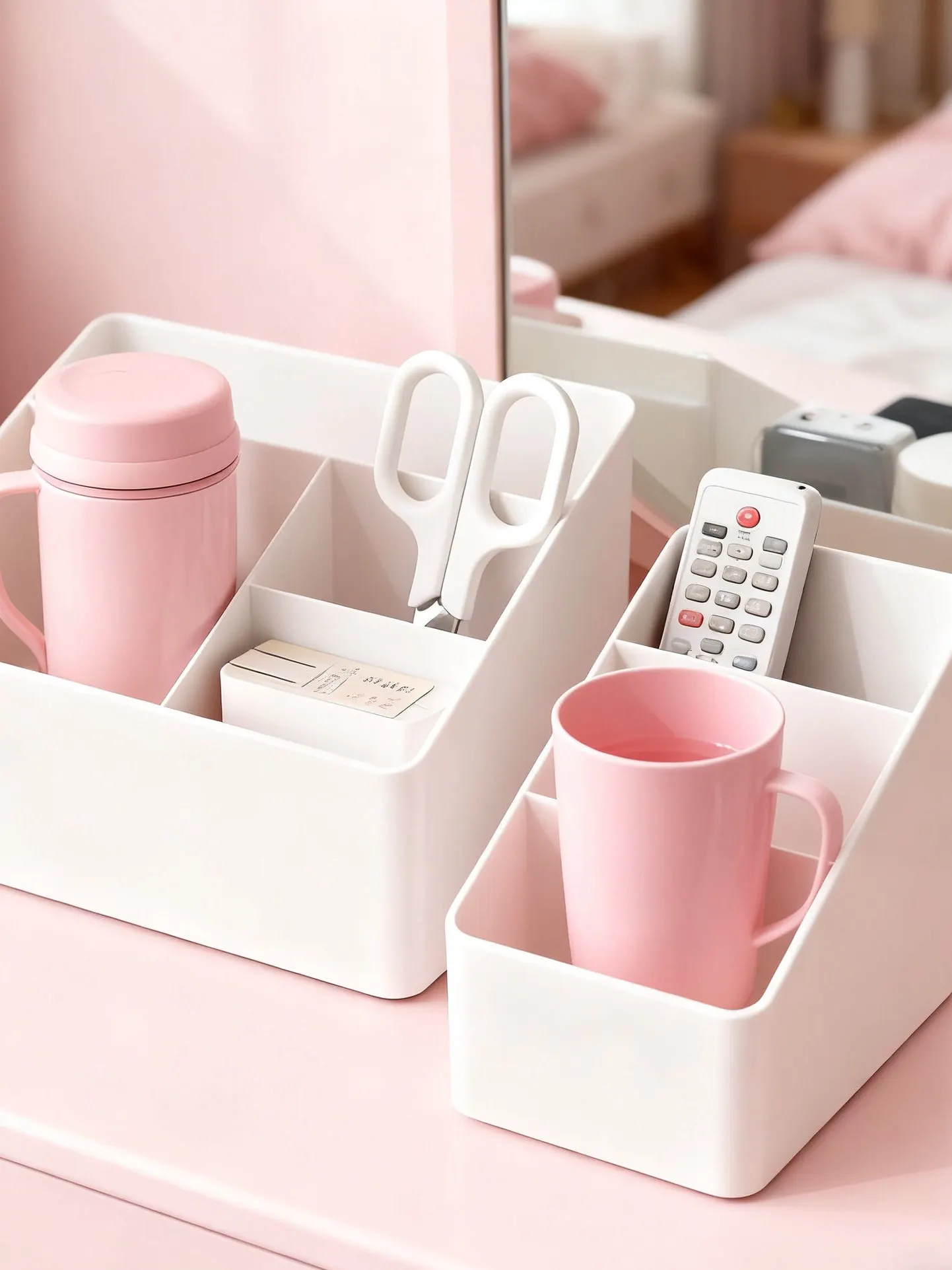 

Белый пластиковый настольный органайзер для офиса и дома, многофункциональный разделенный контейнер для хранения, простой трапециевидный органайзер