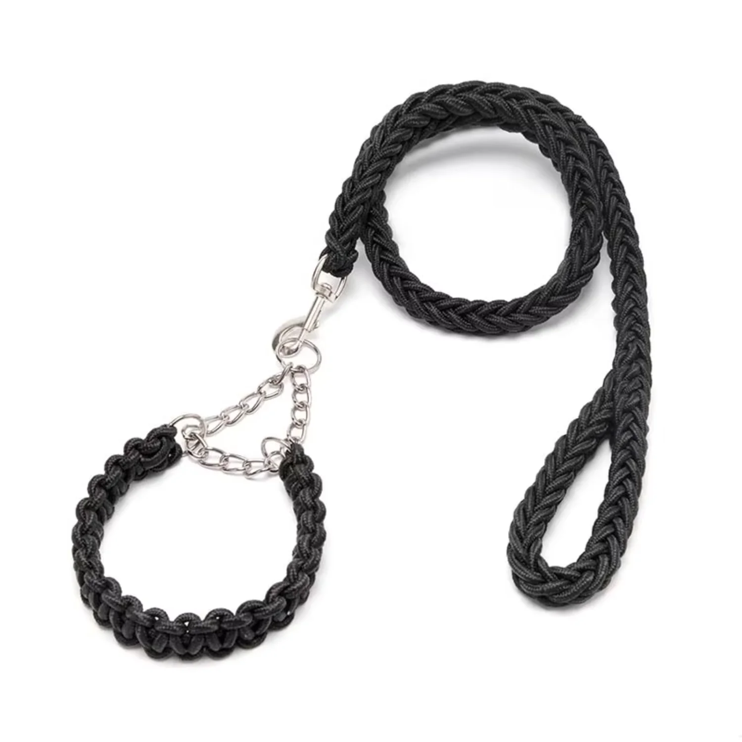 Black  Braided Dog Rope Leash Durable Nylon Collars with Lights for Dogs and Cats for Walking