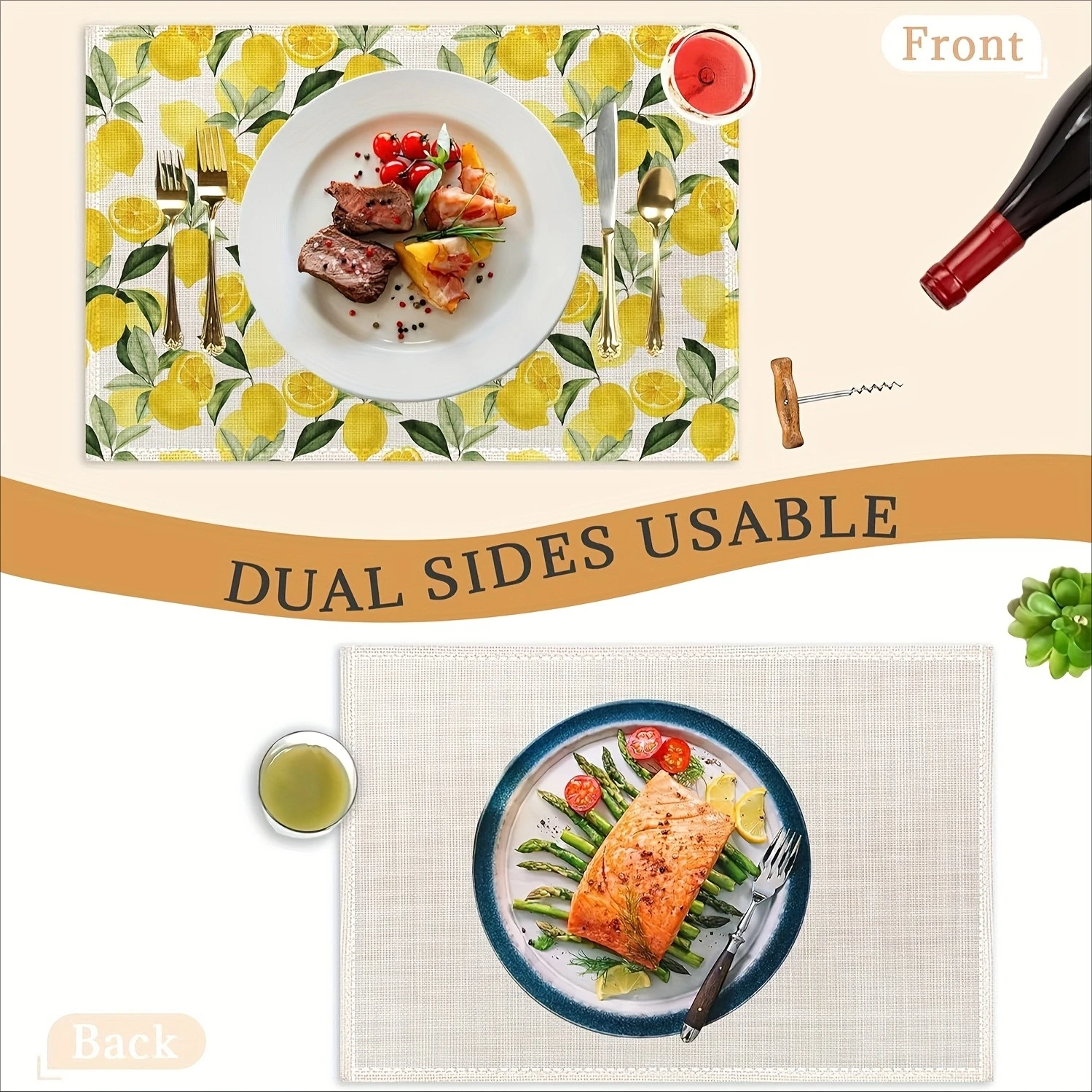 Of 1pcs Lemon Table Mats, Washable and Heat Resistant, for Outdoor Dining and For Party Decoration