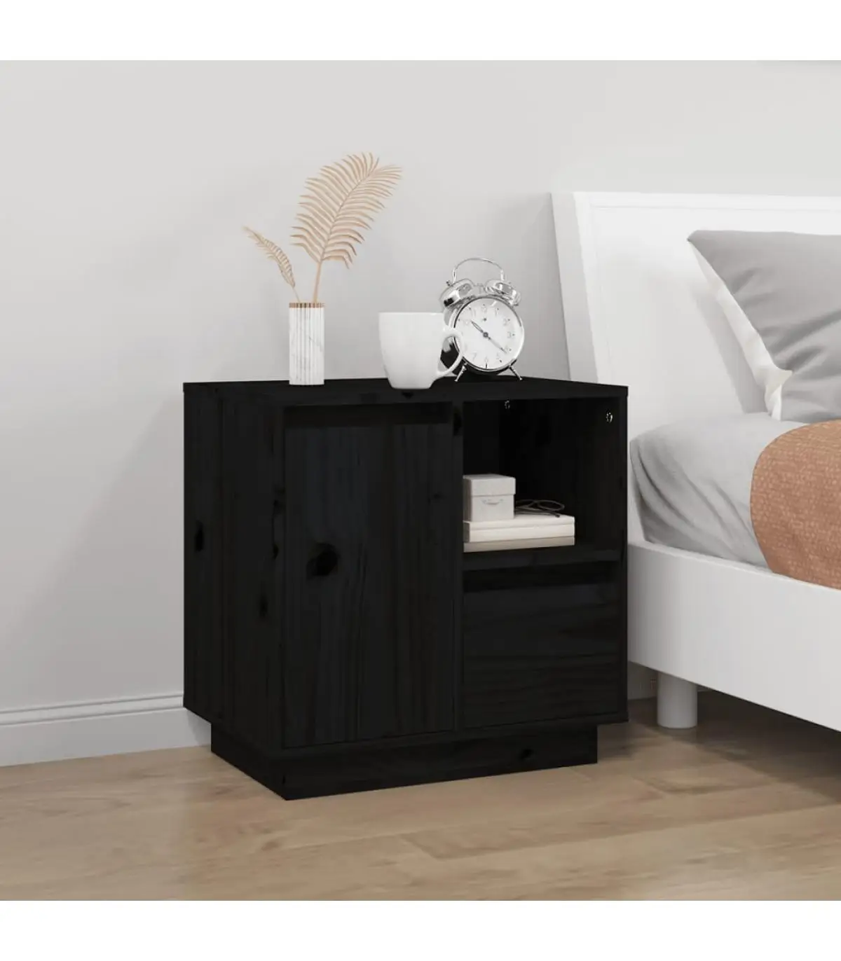 Bedside tables bedside table solid wood pine black 50x34x50 cm