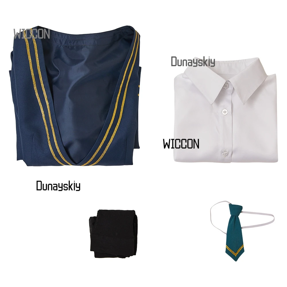 Nezumori Sang Witch Watch فستان تنكري شعر مستعار مياو نيرو أزرق رمادي أنيمي زي قميص ربطة القوس فيونكة جوارب الهالوين/التخرج