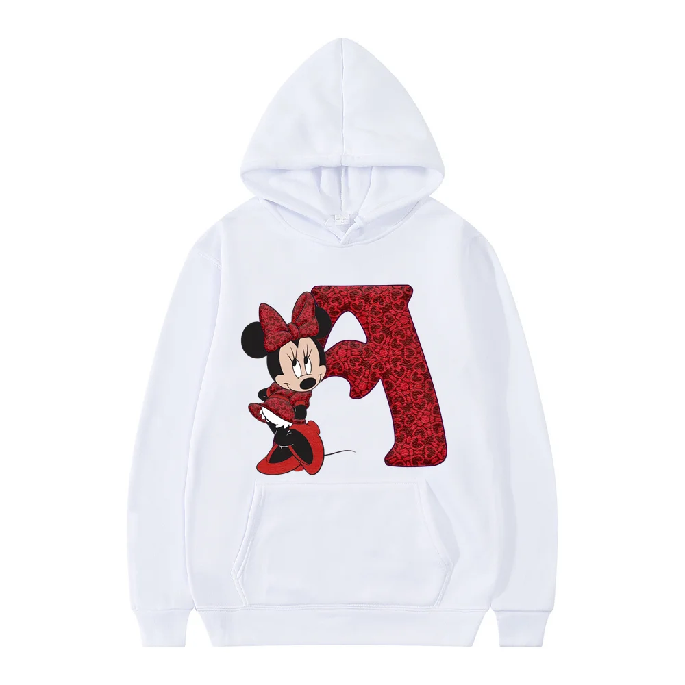 White Children Hoodies Disney Red Letter A B C D Sweatshirts Girls Clothes Kawaii Pullover Anime Cartoons Boy Kids Casual Tops