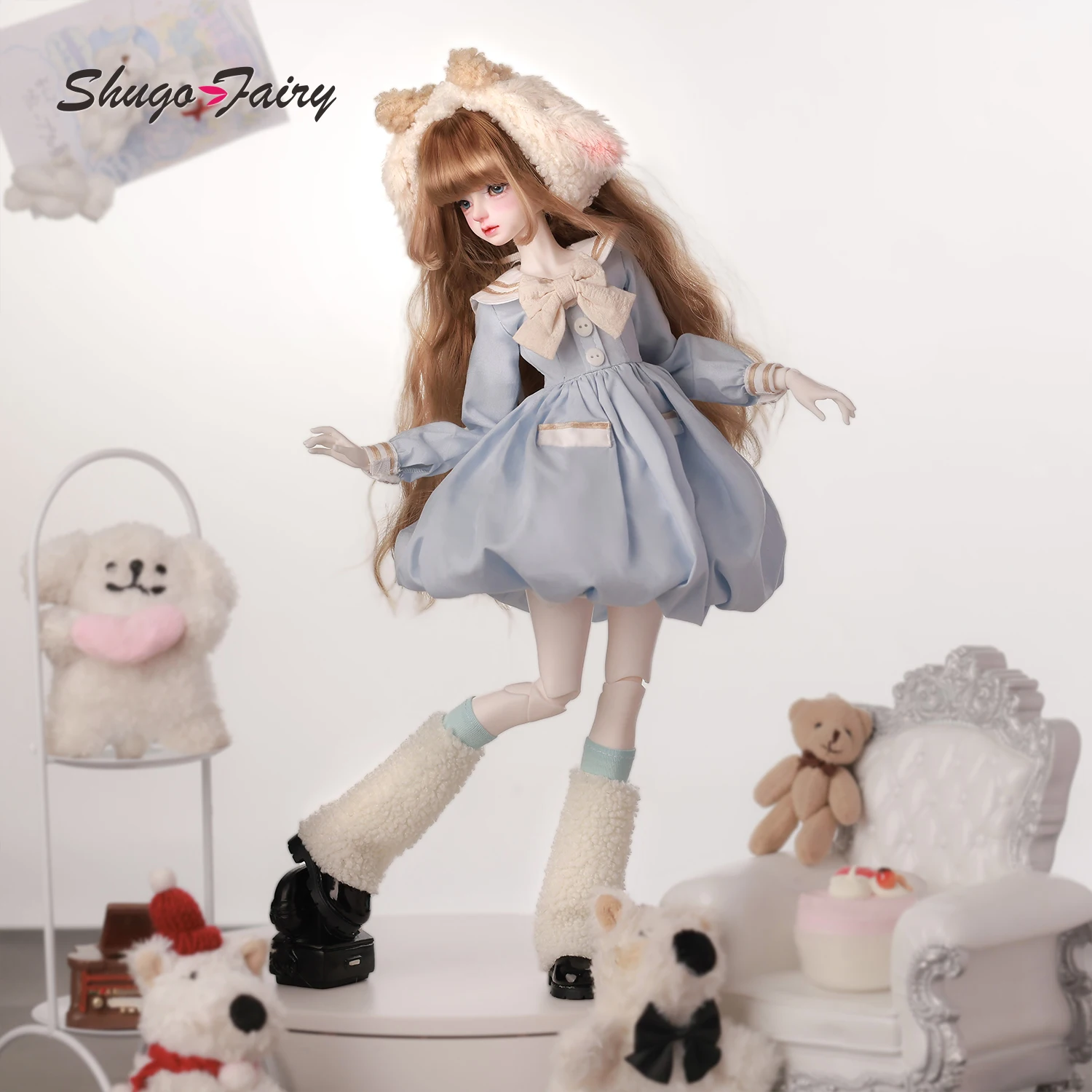 

Bjd Doll 1/4 Sadie Head Female Otaku Preppy Style Naval Short Skirt with Headwear Shugafairy Full Set