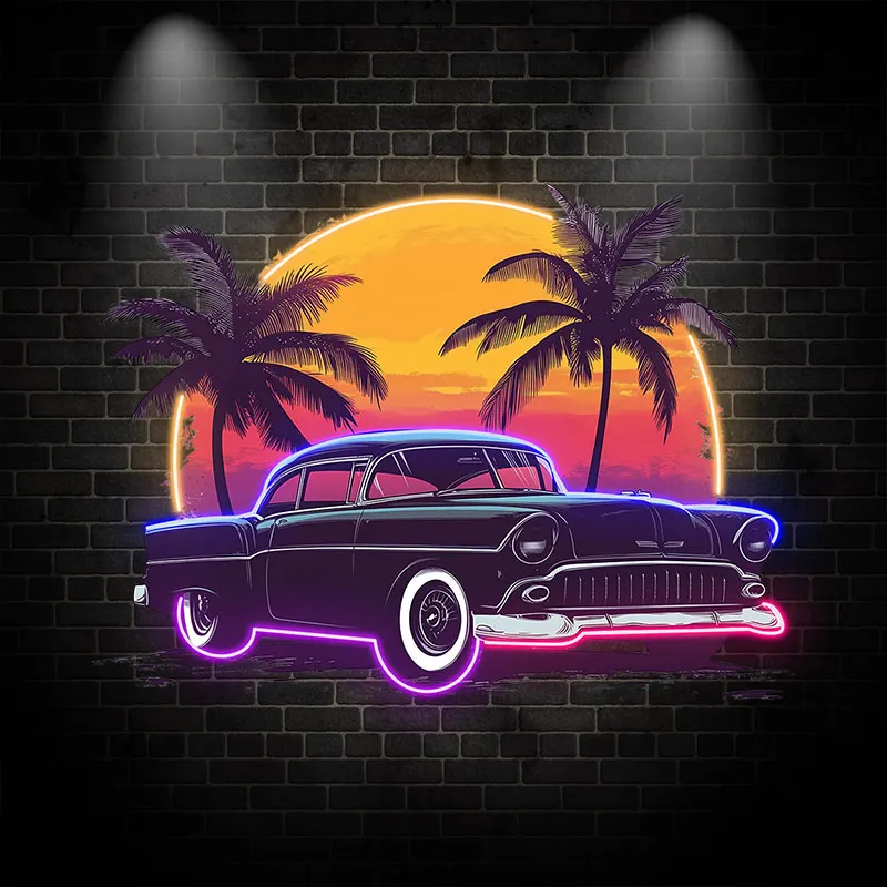 Retro Car Led Neon Sign, Car Club Wall Decor LED Light, Garage Wall Hanging, Birthday Gift for Car Guys, Boy Bedroom Night Light