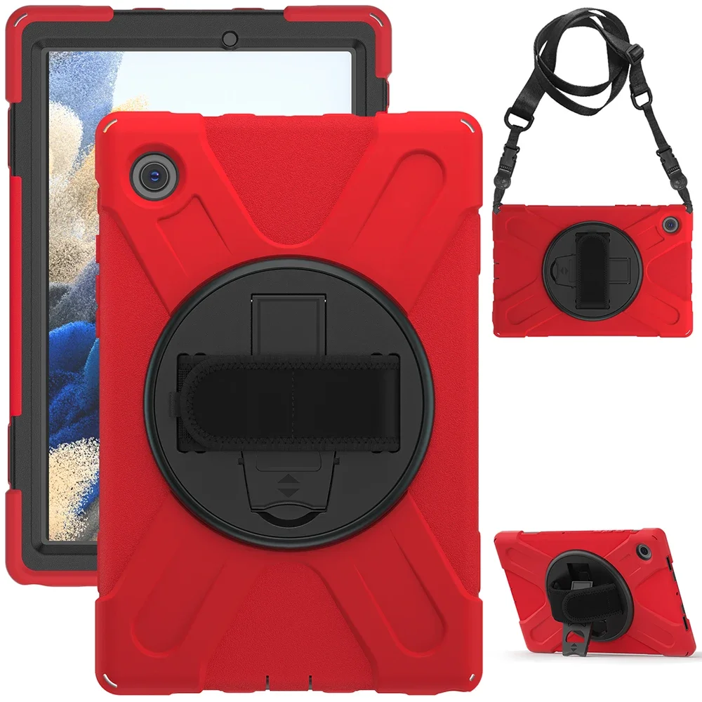 Case for Samsung Galaxy Tab A8 10.5 Inch 2022 SM-X200 X205 X207 Silicon Hard PC Rugged Shockproof Cover with Shoulder Strap