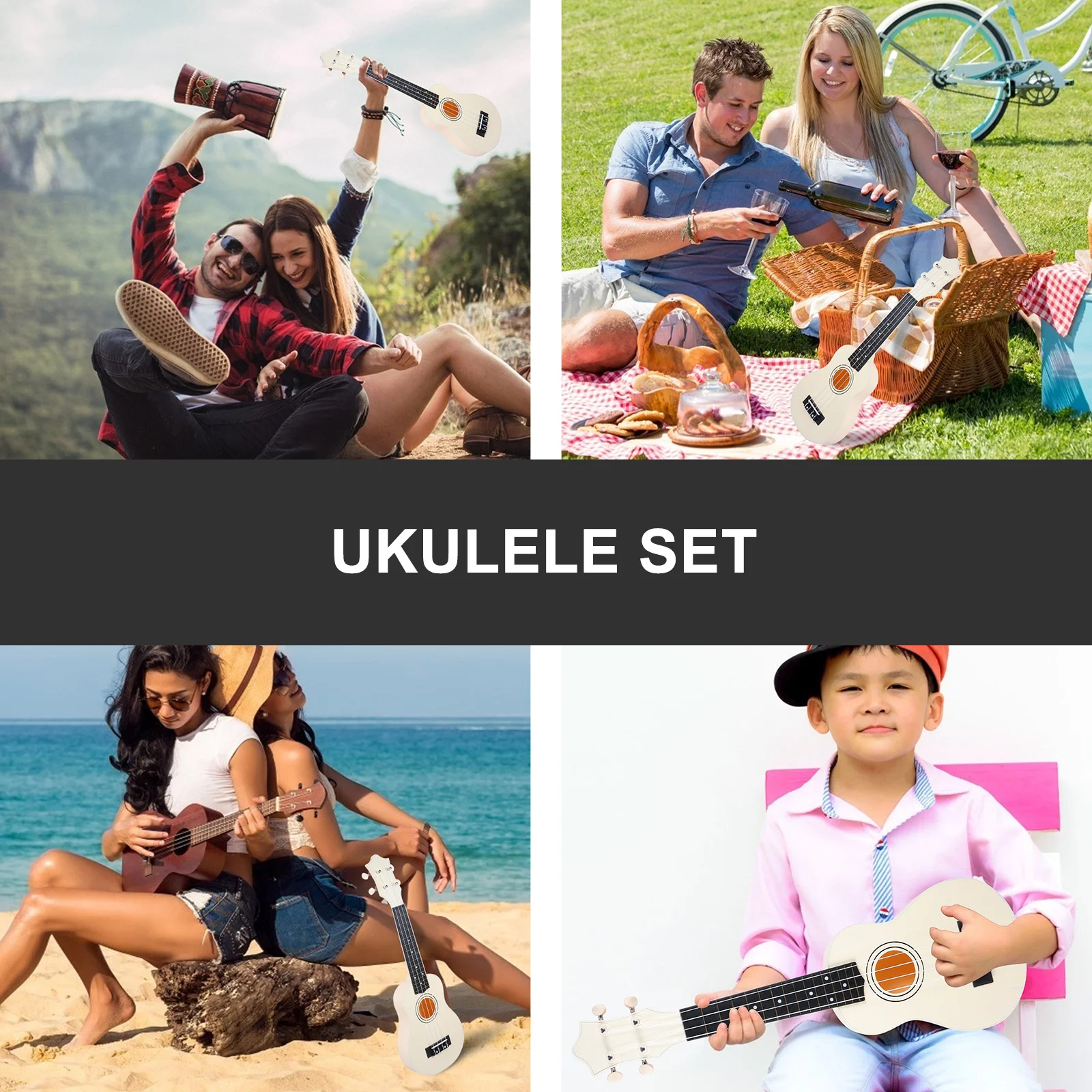 

1Set Ukulele Set 12 Inches Basswood Beginner Acoustic Small Guitar for Kids and Adults Easy to Play Musical Instruments