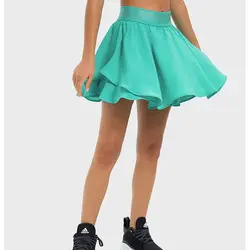 Skort de tênis feminino de cor sólida com bolso, suando saia curta esportiva, treinamento abrangente, corrida, secagem rápida