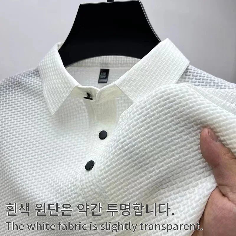 Waffle Ice Silk Short Sleeved Men's Polo Shirtsweat Absorbing Casual Shirtcool and Breathable New Style High-quality Busin image 2