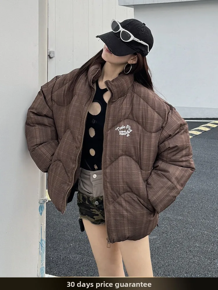 

Мужская зимняя теплая куртка Nted в американском ретро-стиле с полосатой вышивкой, воротником-стойкой, из утолщенного хлопка, повседневная, свободного кроя, на молнии