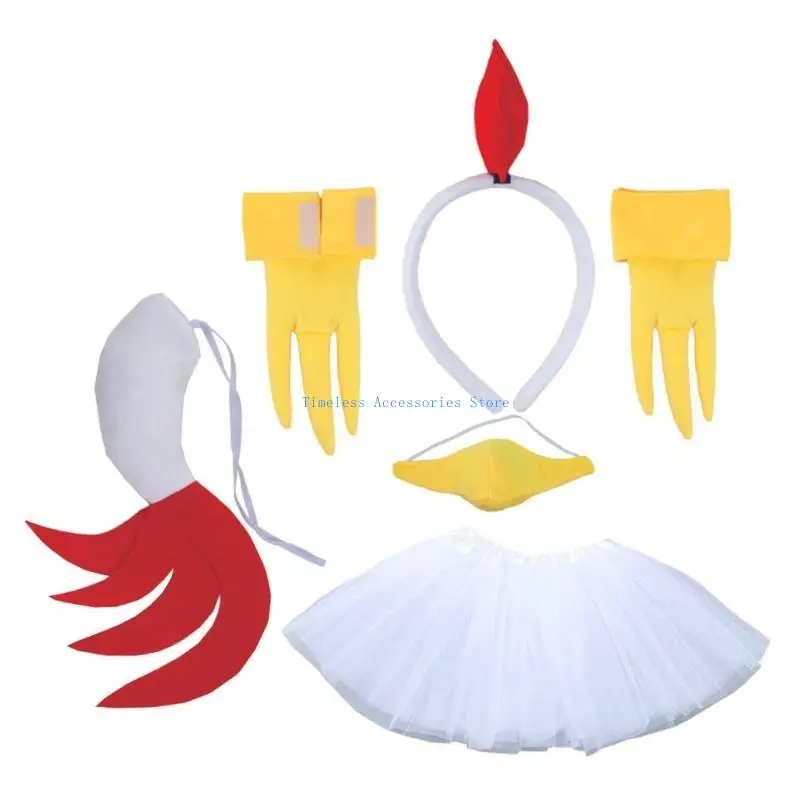 97QE 어린이 동물 의상 부활절 치킨 귀 머리띠 코 꼬리 치킨 발톱 튜투스 4/5