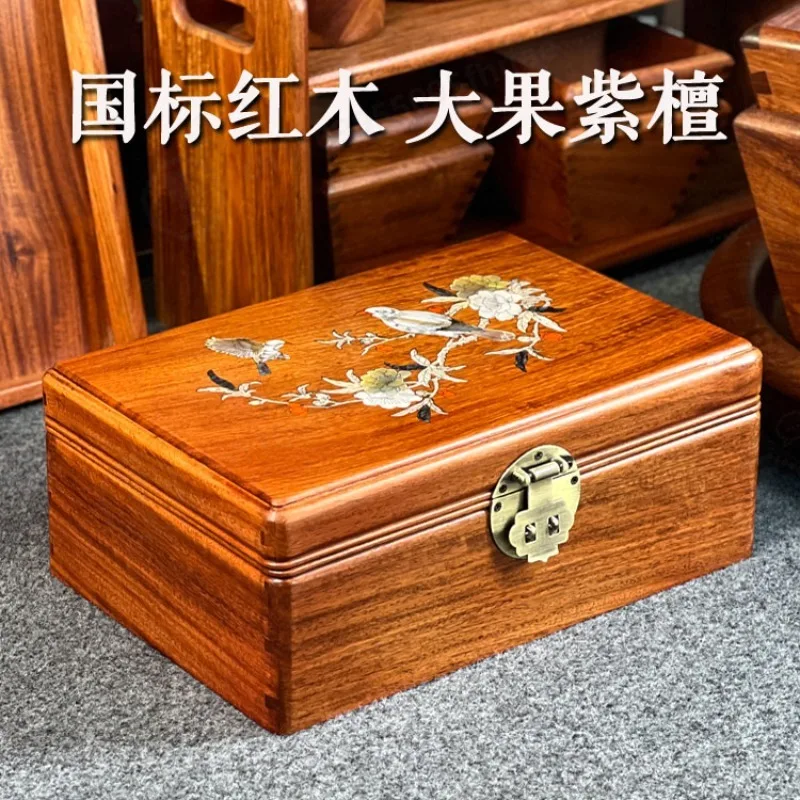 Burma Padauk Wood Jewelry Box Magpie Pattern Shell Inlay Craft Wooden Trinket Storage Case Wedding Gift Home Decoration