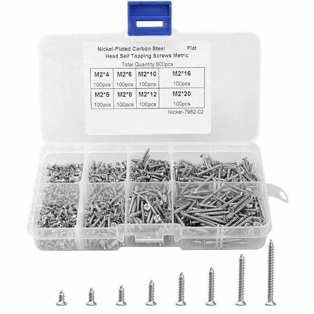800pcs/box Stainless steel self tapping cross scre  Assortment Kit Lock Nut Wood Thread Nail Screw Sets
