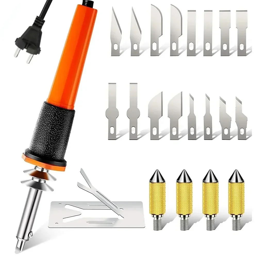 22PCS/SET Electric Hot Knifes Cutter Tool Kit With Heat Cutter Stencil Cutter For Soft Thin Plastic Cloth Stencil US/EU Plug