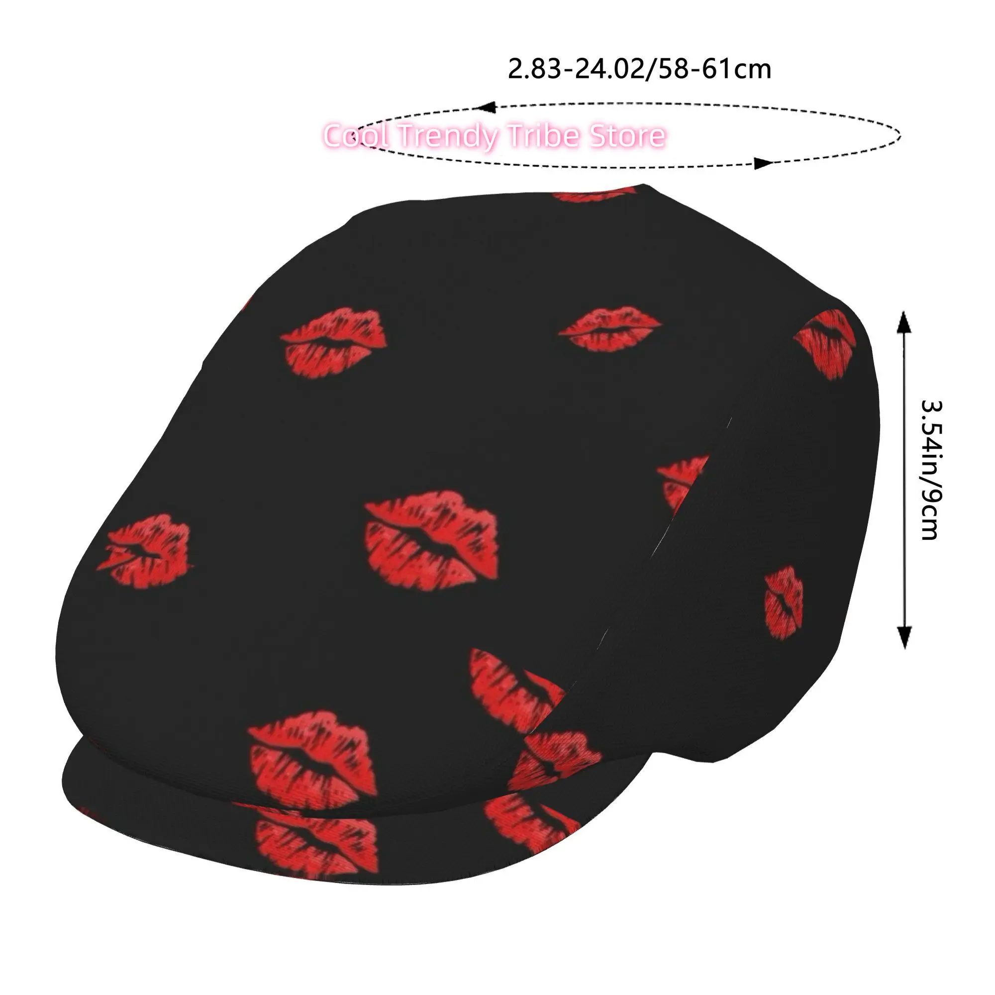 1pc Dark Style Red Lips, Mysterious Lip Mark Elements for All-Over Printed Beret, Retro Newsboy Cap, Unisex, a Must-Have Fashion