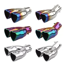 Universal Car Accessories Heart Shape Style Stainless Steel Exhaust Tips Muffler Tail Double-Pipe Tube Tips