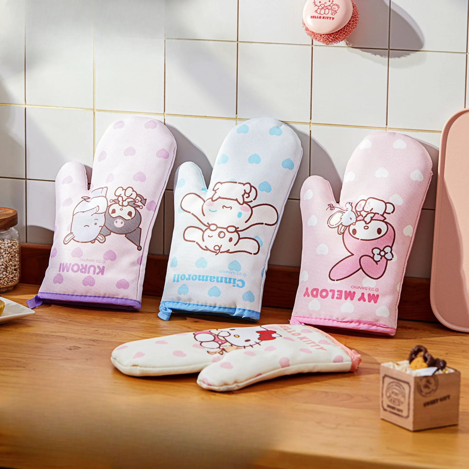 Kawaii Hello Kitty Thicken Oven Mitts Sanrio Anime Cinnamoroll Kuromi MyMelody Bakeware Heat Resistant BBQ Gloves