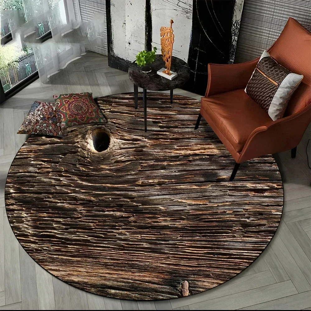 3D Color Wood Grain Lines Round Rug – Modern Non-Slip Carpet for Living Room, Bedroom, Sofa or Kids Playroom, Pet-Friendly Decor