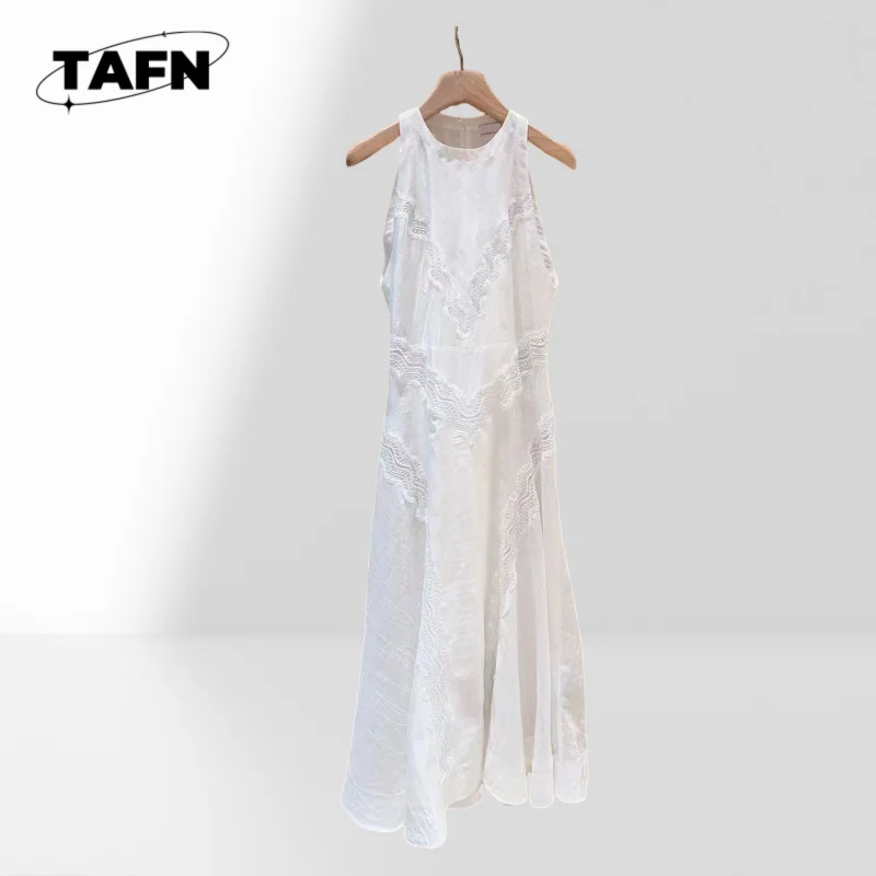 

Французское 25, летнее кружевное платье-жилет без рукавов, женское летнее новое элегантное изящное длинное платье для похудения AG1515