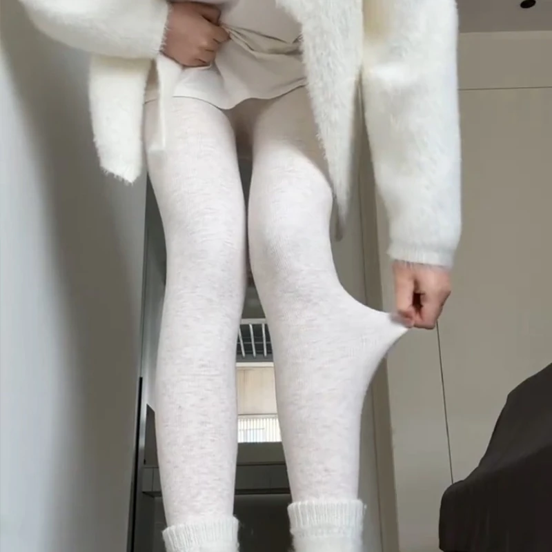 Oat Colored Pantyhose 2025 Autumn/Winter with Thick Velvet and Vertical Striped Silk Socks Korean Pantyhose Bare Leg Artifact