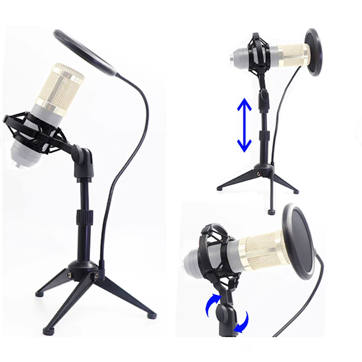 

NEW Microphone Stand Desktop Tripod for Computer Video Recording with Mic Windscreen Filter Cover