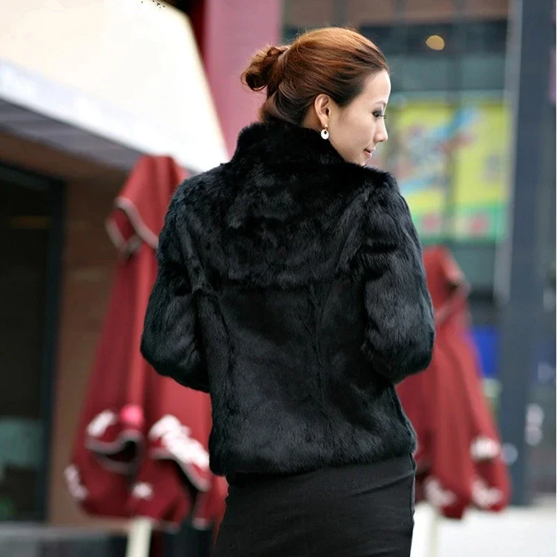 2024 New Autumn Winter Real Genuine Rabbit Fur Coat Women Full Pelt Real Rabbit Fur Jacket Fashion Fur Mandarin Collar Z547