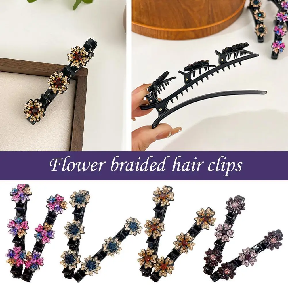 Sparkling Crystal Stone Braided Hair Clips, Braided Hair Clips For Women, Crystal Stone Braided Hair Clips For Thick Thin Hair