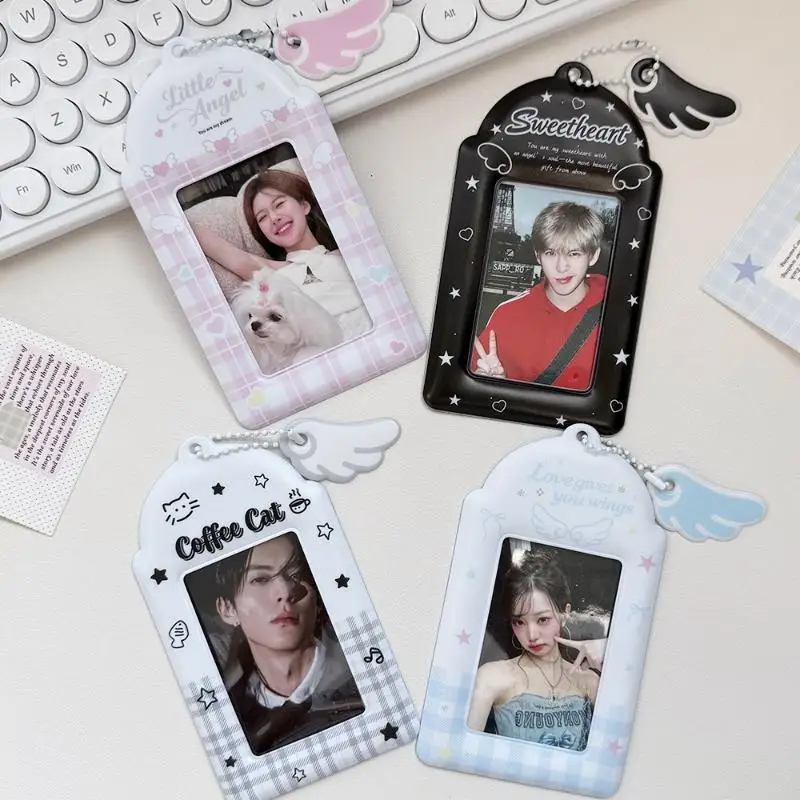 3 Inch Photo Card Case Kpop Idol Photocard Protector Display Card Sleeve Angel Wings Photo Card Holder Pendant Keychain Gift