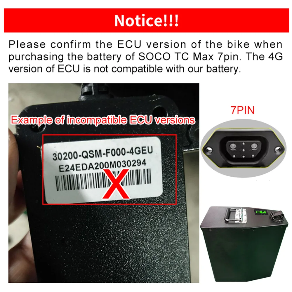 بطارية SEENRUY Super Soco TC Max 72 فولت 55 أمبير في الساعة 65 أمبير في الساعة بديلة أصلية بسعة كبيرة تدعم عرض تطبيق بلوتوث