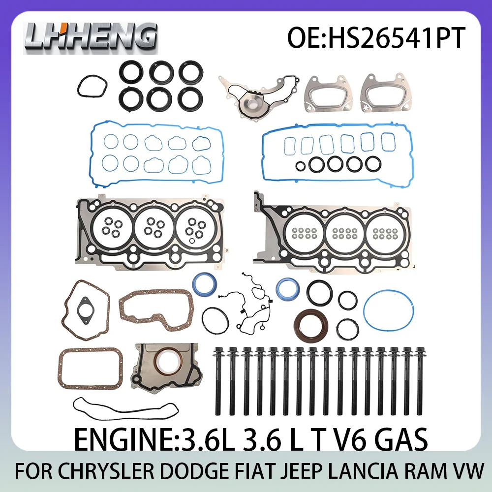 Peças de motor conjunto de junta da cabeça do cilindro e parafuso apto para chrysler dodge fiat jeep lancia ram vw 3.6l 3.6 l t v6 gás 11-20 hs26541pt
