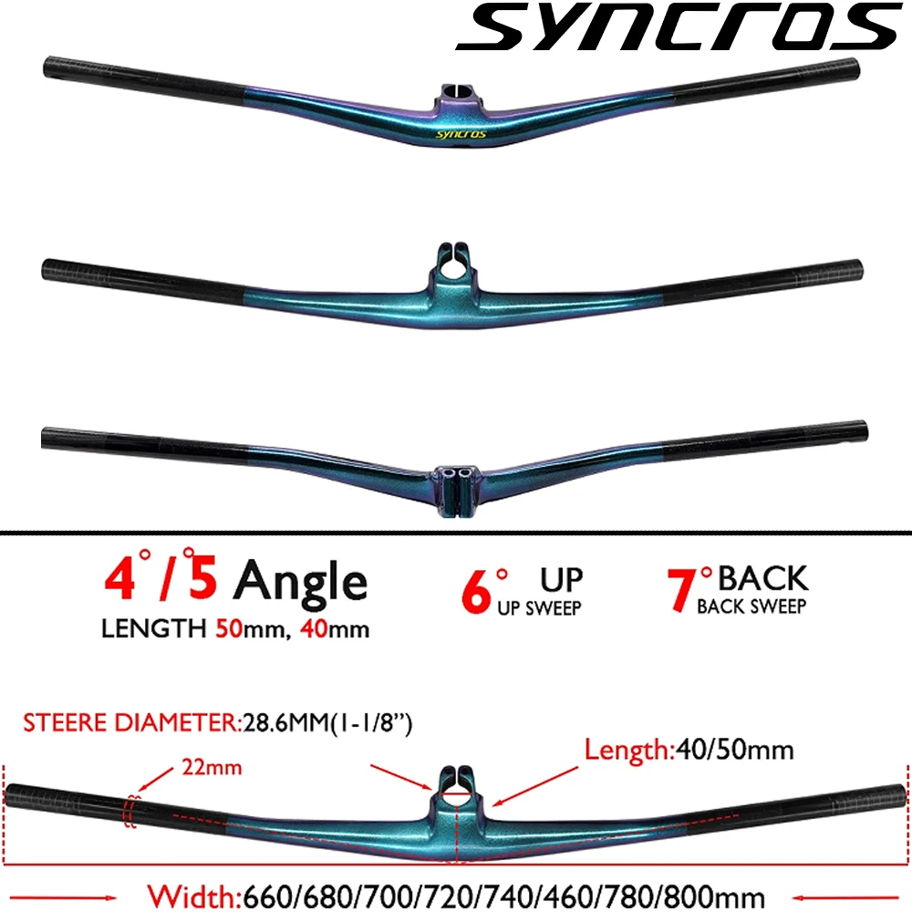 

SYNCROS Hixon IC SL Gradient Color Carbon Integrated Handlebar, 4°/5° Rise (15/25mm), MTB Bike Cockpit for Racing & Endurance