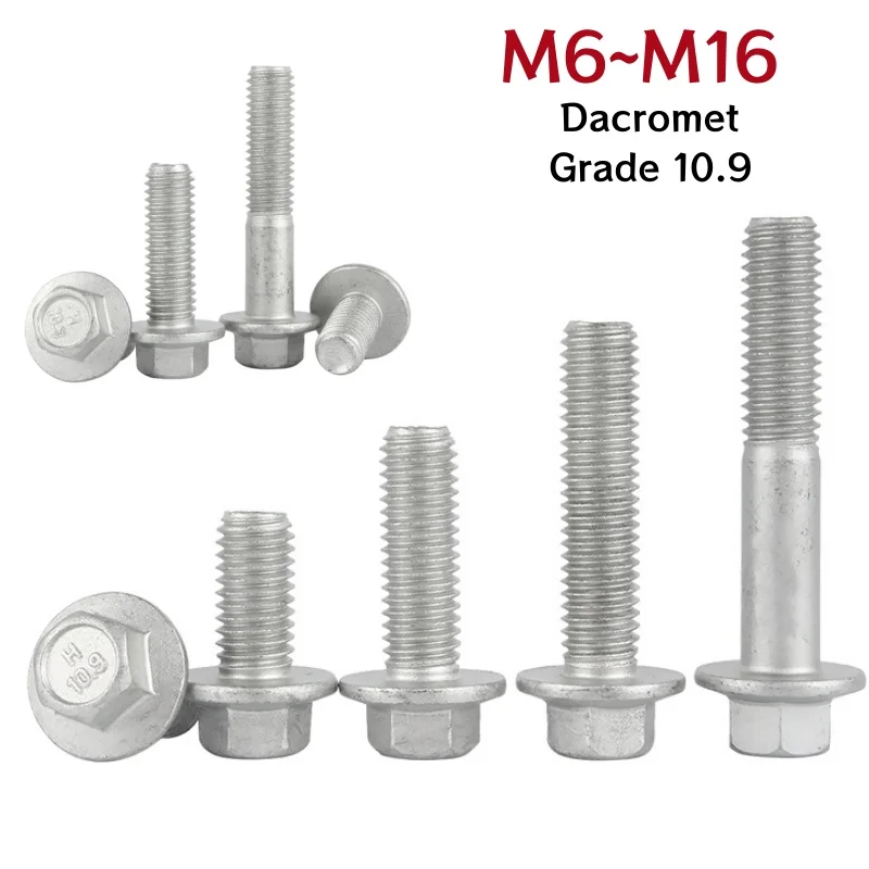 Dacromet flange parafuso m6 m8 m10 m12 m14 m16 rosca métrica hexágono flange tampa parafuso grau 10.9 hex arruela cabeça parafuso do carro gb5787